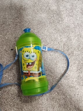 SpongeBob Squarepants Kids Green and Blue Water Bottle with Strap